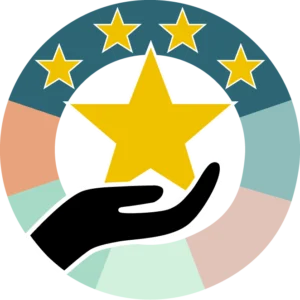 Five Star Adaptive logo, featuring a multi-colored ring full of stars overlaid with the silhouette of a hand that holds a larger star.